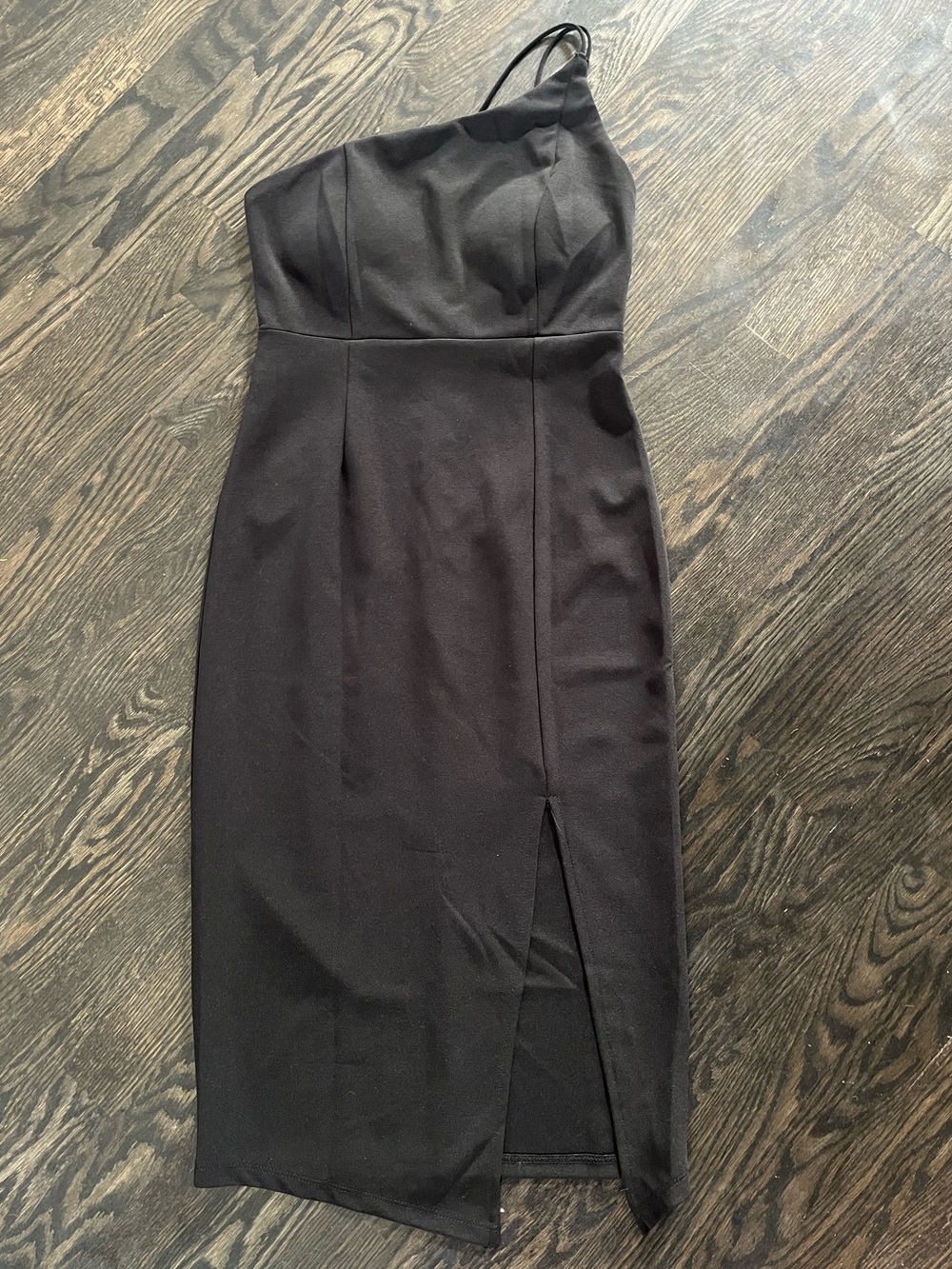 NWT Anrabess Black One-Shoulder Midi Dress Built-In Bra Side Slit Size S